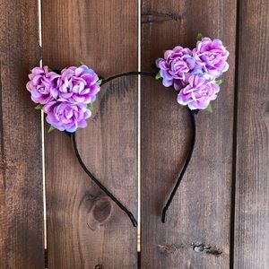 Purple floral cat ear headband 💜